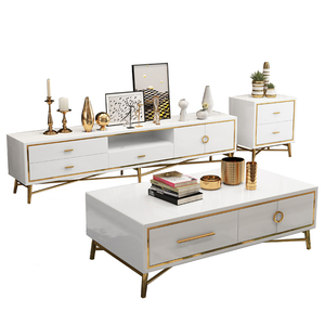 Thiết kế hiện đại vàng bóng trắng độc đáo Tủ TV đứng và Bàn cà phê thiết lập - Product Image 6