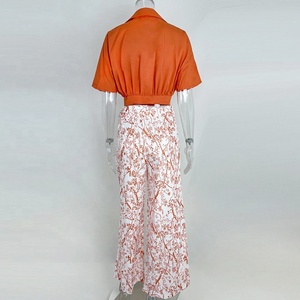 Womens Hawaiian Two Piece Wide Leg Pants Sets Tropical Crop Top Trousers Suit Boho <strong>Tracksuit</strong> Holiday Outfits Trendy Clothes - Product Image 4