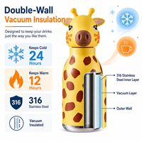 Botella de Agua Portátil de Acero Inoxidable Aislada, Linda y a Prueba de Fugas con Pajita Desmontable y Divertida Cabeza de Animal para Niños en la Escuela