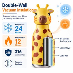 Borraccia Termica Portatile in Acciaio Inossidabile, Antigoccia, con Cannuccia Rimovibile e Simpatica Testa di Animale, Divertente per Bambini a Scuola - Product Image 2