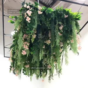 GNW bunga imitasi dekorasi pernikahan, bunga dinding menggantung di langit-langit tanaman hijau untuk dekorasi panggung pernikahan