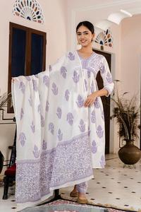 ชุด kurti ผ้าฝ้ายพิมพ์ลายสีขาวและสีชมพูและสีม่วงสวยงามพร้อมชุดดูเวตเตอร์ดูเวตสง่างามชุดสวมใส่ชาติพันธุ์ที่ดีที่สุดสำหรับผู้หญิง - Product Image 2