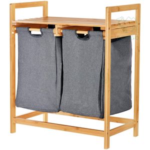 <span class=keywords><strong>Panier</strong></span> à <span class=keywords><strong>linge</strong></span> en bambou avec <span class=keywords><strong>deux</strong></span> <span class=keywords><strong>compartiments</strong></span> <span class=keywords><strong>Panier</strong></span> à <span class=keywords><strong>linge</strong></span> à <span class=keywords><strong>deux</strong></span> sections avec sacs coulissants amovibles et étagère - Product Image 1