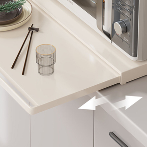 Étagère de cuisine blanche rétractable en métal pour micro-ondes, cuiseur à riz et four, avec rangement pour pâtissiers - Product Image 2