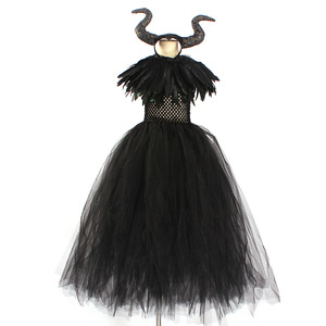 Caliente carnaval bruja disfraz Halloween chica tul vestido Tv y <span class=keywords><strong>película</strong></span> disfraz Cosplay fiesta negro malla <span class=keywords><strong>maléfica</strong></span> vestido con diadema - Product Image 4