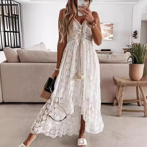 ชุดเดรสลูกไม้สไตล์โบฮีเมียนสำหรับผู้หญิงกระโปรงตะขอเกี่ยวสายคล้องไหล่คอวีเว้ารูปดอกไม้หรูหราสำหรับวันหยุดของผู้หญิง22194 - Product Image 2