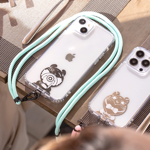 Clear Phone Case with <b>Cute</b> <b>Bear</b> Design and Mint Green Lanyard for iPhone Models - Product Image 1