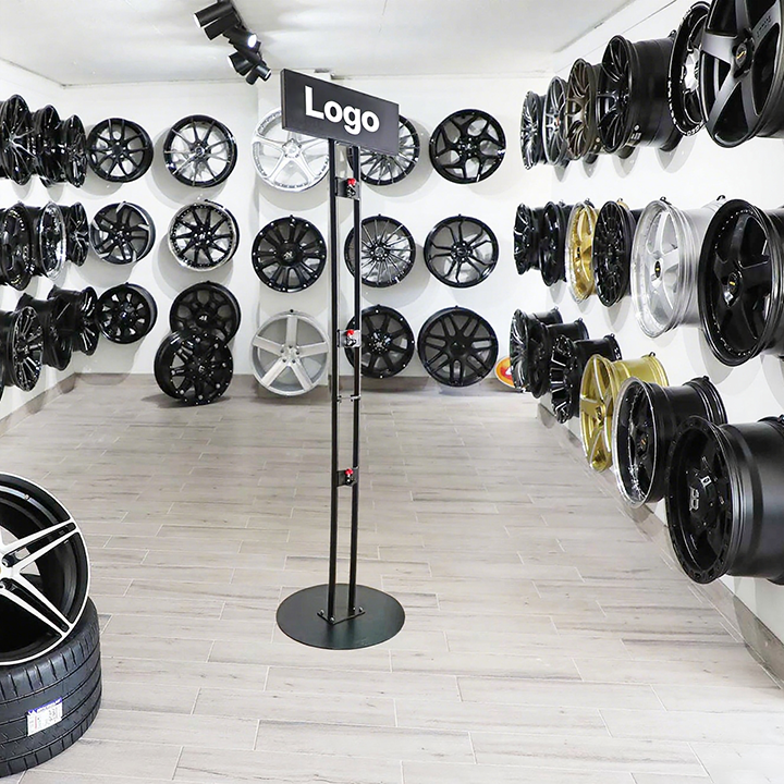 Car Showroom Floor Metal Tire Display Stand Car Tyre Rack Metal Hook ...