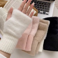 Damen Neue Acryl-Nerz-Fleece Halbfinger-Handschuhe Winter Wärme Elastizität Gestrickt Weich Einfarbig Plüsch Mode Täglicher Gebrauch