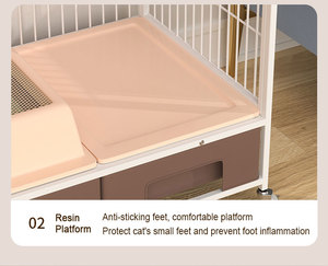 กรงแมวขนาดใหญ่ บ้านแมวเหล็กทรงสี่เหลี่ยมพร้อมกระบะทรายและล้อเลื่อน - Product Image 5