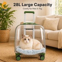 Maleta de Transporte para Mascotas con Cierre Cuadrado, Bolsa para Perros y Gatos, Material Oxford, Gran Capacidad, Portátil para Exteriores, con Cuatro Ruedas, Transpirable y Transparente