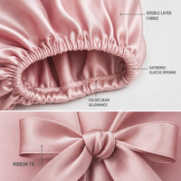 Bonnet de nuit long en soie de mûrier double couche avec ruban de 68 cm, noir et rose, vente en gros, marque privée, OEM, ODM