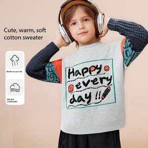 <span class=keywords><strong>Pull</strong></span> en tricot torsadé color block pour garçons, col rond, imprimé visage souriant, manches longues, pour l'automne et l'hiver - Product Image 1