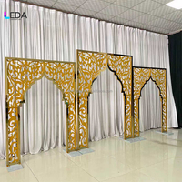 Arche de mariage spectaculaire LEDA en acier inoxydable, support de toile de fond en métal doré, arche carrée pour la décoration d'événements
