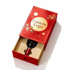 Caja de Regalo de Lujo con Acabado Metálico FX Rojo Vino de Medio Otoño, Papel con Estampado Dorado y Cajón Personalizable - Product Image 1
