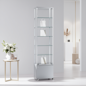 Modern Showcase With Aluminium Frame 53x39x220 Cm Light <b>Grey</b> Glass Doors Adjustable Shelves Display <b>Cabinet</b> - Product Image 3