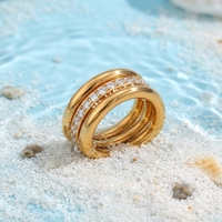 Aimgal Set Cincin 3-Lapis PVD Berlapis Emas 18K Baja 316L dengan Zirkon Tahan Air Anti-Kusam Perhiasan Fashion