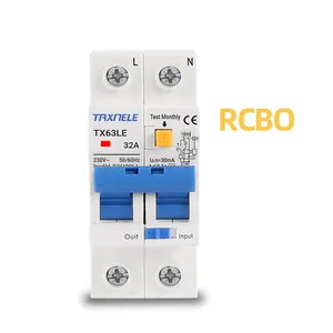 Disyuntor de corriente Residual MCB, 230V, 2P, 30mA, protección contra sobrecarga y fugas cortas, protección RCBO, RCCB, RCD, 16A, 32A, 63A