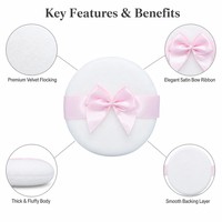 JLY Wholesale Custom Logo Round Velvet Flocking Powder Puff with Satin Bow Ribbon Soft Face Makeup Puff for Loose Setting Powder