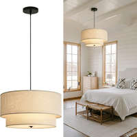 Lampe suspendue moderne en tissu de style nordique, hauteur réglable, luminaire minimaliste en lin superposé pour chambre à coucher et cuisine