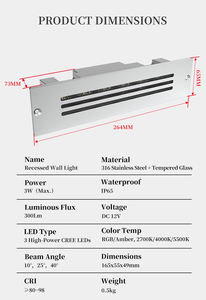 Luz LED Empotrada Ovalada para Escalones, IP67, de Acero Inoxidable, 3 LED, para Hoteles, Piscinas, Yates, CRI 90, Fabricada en Hong Kong - Product Image 2