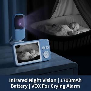 Moniteur vidéo pour bébé, audio bidirectionnel, détection de mouvement, Wi-Fi 2,4 GHz, résolution 720P, écran 3,5 pouces, batterie rechargeable, stockage local - Product Image 4