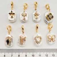 Pendentif à fermoir polyvalent en perle baroque naturelle, accessoires DIY en cuivre plaqué or, coquillage, croix, papillon, cœur, foulards