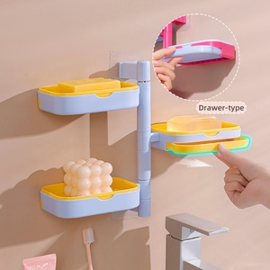 Juego de Jabonera Giratoria de Pared de Tres/Cuatro Niveles, Sin Perforaciones, con Drenaje, Estante de Almacenamiento Multicapa para el Hogar - Product Image 1