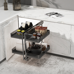 Vbosr Angolo Magico con Chiusura Morbida, Moderno Armadio <span class=keywords><strong>Dispensa</strong></span> in Alluminio, Cestello Estraibile Idraulico per Mobili da Cucina Modulari - Product Image 1