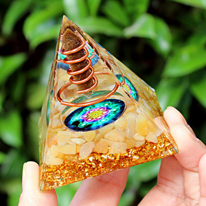 <b>Crystal</b> <b>Chip</b> Pyramid Resin Epoxy Craft Desktop Ornament Tiger's Eye Pillar Topaz Home Decoration Gift - Product Image 2