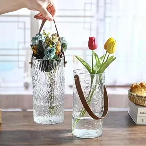 ins风格家居创意摆件花卉水培玻璃花瓶带手柄