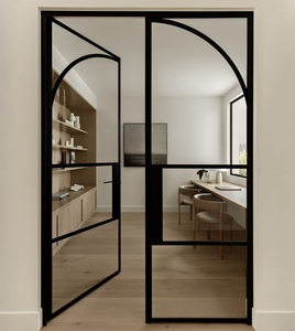 Portes françaises en verre <span class=keywords><strong>double</strong></span> vitrage avec cadre en acier noir mat moderne et isolation thermique - Product Image 1