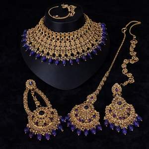 <b>Gold</b> Plated Antique Bridal Jewelry <b>Set</b>: Traditional Ethnic Choker <b>Necklace</b>, <b>Earrings</b> & Maang Tikka for Women <b>and</b> Girls - Product Image 2