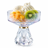 Coupe à dessert en verre coloré poli et taillé à la main, sur piédestal, décorative, pour glaces et coupes glacées, idéale pour mariages, banquets et bars