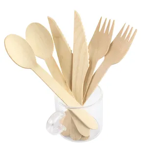 100% Wooden Eco-friendly Disposable Spoon Fork Knife Wooden Cutlery In A Box