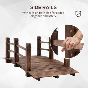 Puente de Jardín de Madera de Abeto 60 x 26.5 x 19 con Pasarela Curva y Barandillas Laterales para Patios Exteriores, Modelo D0100H5EESP de Madera Teñida - Product Image 4