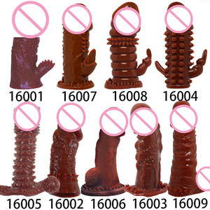 Crystal Lock Essenz <span class=keywords><strong>Brown</strong></span> Wolf Zahn Set Männliche Masturbation Massage Sex Tool G-Punkt Soft Extended <span class=keywords><strong>Penis</strong></span> Ärmel - Product Image 1