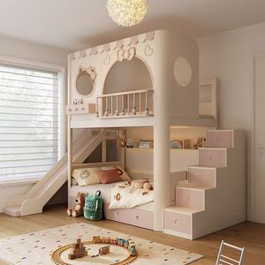 <span class=keywords><strong>Cama</strong></span> litera infantil de madera rosa con diseño de castillo de princesa, <span class=keywords><strong>cama</strong></span> litera colorida para niñas, juego de muebles infantiles - Product Image 1