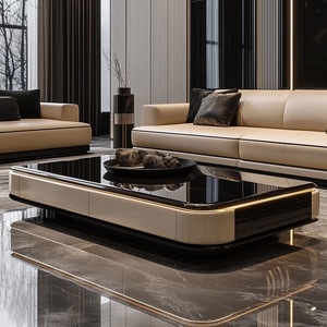 Set Moderno di Lusso con Tavolino Quadrato <span class=keywords><strong>in</strong></span> <span class=keywords><strong>Legno</strong></span> <span class=keywords><strong>e</strong></span> Marmo <span class=keywords><strong>e</strong></span> Mobile TV per Soggiorno con Cassetti, Design Unico <span class=keywords><strong>in</strong></span> <span class=keywords><strong>Vetro</strong></span> Nero - Product Image 5