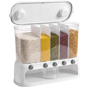 Distributeur mural de céréales à 6 compartiments avec tasse doseuse pour le stockage de denrées sèches, céréales et riz en cuisine - Vente en gros - Product Image 1