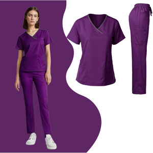 Women Scrub Suit Green V Neck Short Sleeve Top And Pants Set Moisture Wicking Hospital Uniform For Nurse Doctor Veterinary - Product Image 4