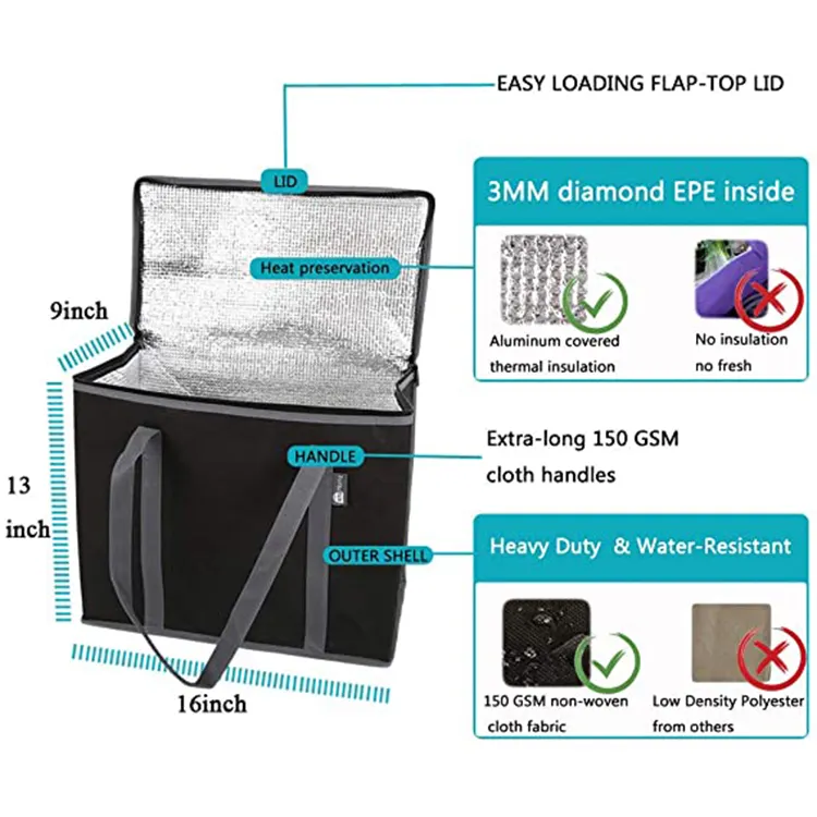 Large Cooler Bag Insulated Black Custom Logo Printed Large Capacity Aluminum Foil Thermal Insulated Picnic Cooler Bag