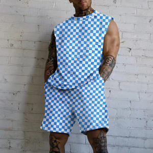 <span class=keywords><strong>S</strong></span>-6XL all'ingrosso 2025 moda estiva nuovi pantaloncini da canotta Casual a scacchi completi pantaloncini da sudore da uomo Set 2 pezzi - Product Image 2