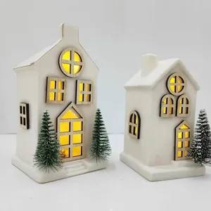 2024 New Arrival Classic White Ceramic Christmas Castle Village With Warm Lights Battery Operated Safety New Year Gifts Xmas