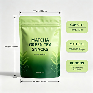 Green Matcha Stand Up <b>Plastic</b> Packaging Bag Resealable Zip <b>Pocket</b> Food Grade Pouch for Tea Snacks - Product Image 6