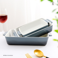 Ensemble de 3 plats à gratin rectangulaires gris dégradé, plat à lasagne personnalisé, ensemble de plats à pâtisserie en céramique