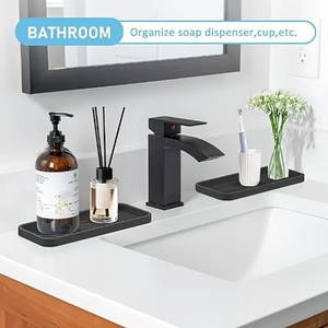 Rectangular Striped <b>Silicone</b> Sink Protector Mat <b>Waterproof</b> Drain Tray Bathroom Storage Tray - Product Image 4