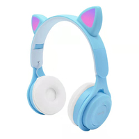 Headphone LED nirkabel telinga kucing lipat Headset kualitas Audiophile tampilan LED lucu mikrofon untuk DJ olahraga perjalanan penerbangan untuk anak perempuan