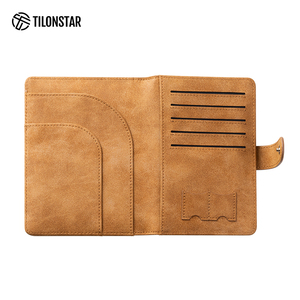 TILONSTAR TPW111 Suede <b>Card</b> <b>Holder</b> Wallet Multiple <b>Cards</b> Storage Minimalist Button Closure Brown Leather Passport <b>Holder</b> - Product Image 1