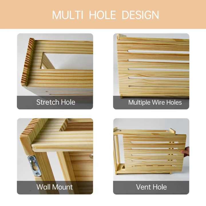 Wooden Wall Mount Wifi Router Shelf Storage Box for Space Saving Power Strip Cable Management Hider